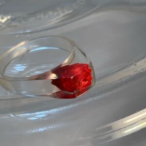 New vintage red rose flower bud ring acrylic M